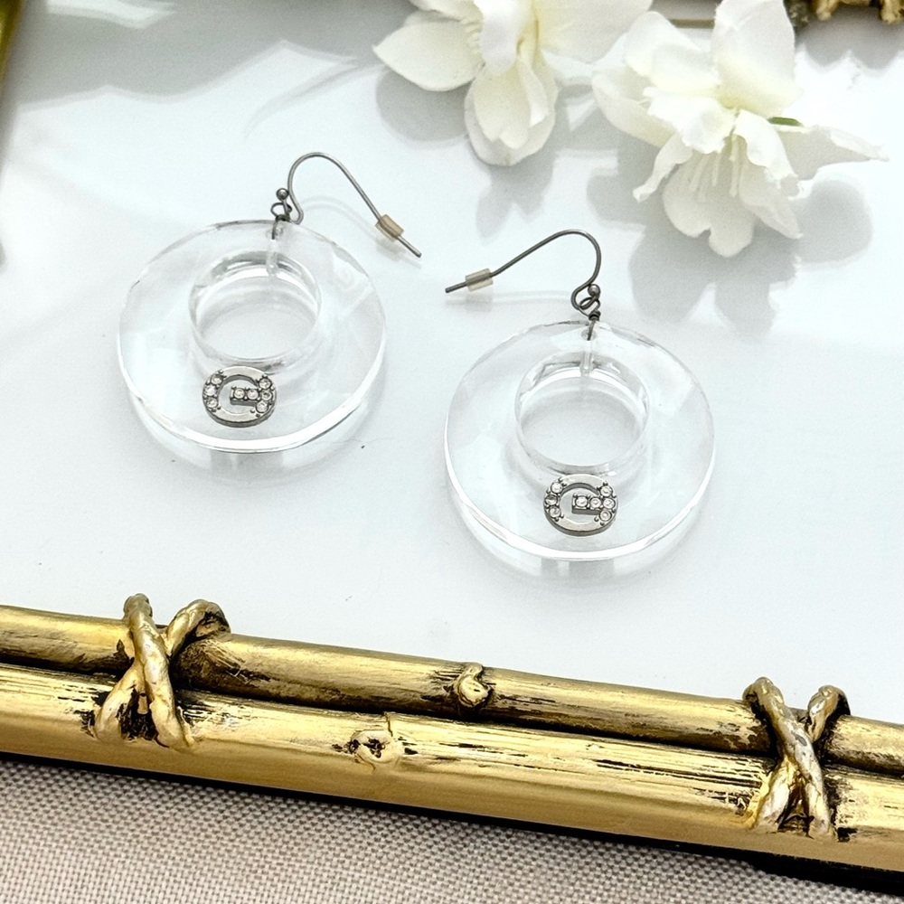 GUESS Clear Hoop Earrings with Silver Crystal G Accents